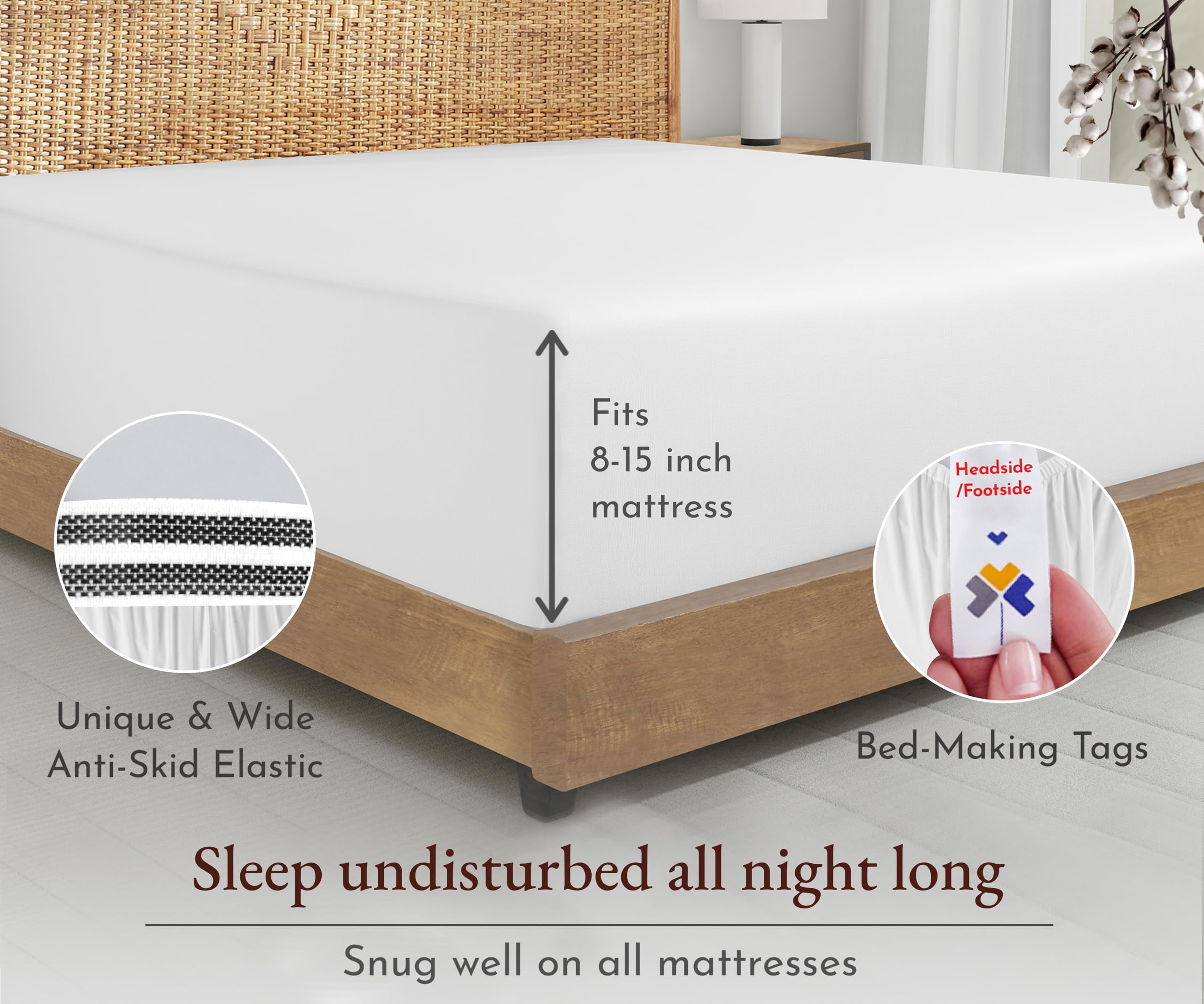 California Design Den 100% Organic Cotton Fitted Sheet Queen Size Only, Percale Queen Deep Pocket Fitted Sheet, Gots Certified, Lightweight, Snug-Fit, Crisp, 1 Pc White Fitted Sheet