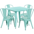 Flash Furniture Commercial Grade 31.5" Square Mint Green Metal Indoor-Outdoor Table Set With 4 Stack Chairs
