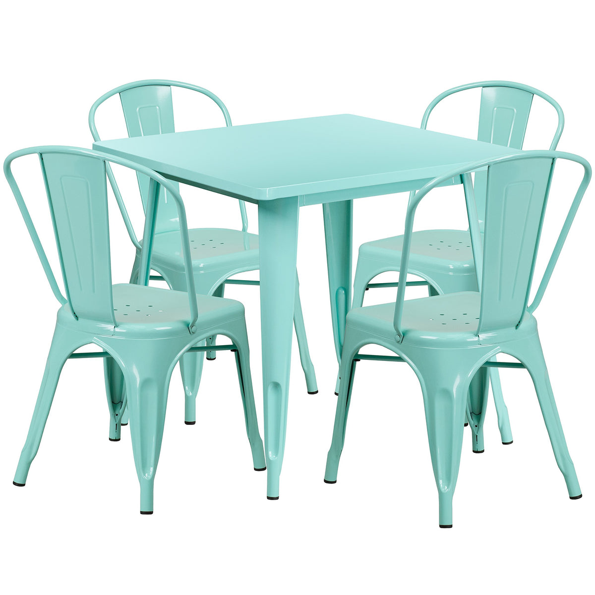 Flash Furniture Commercial Grade 31.5&quot; Square Mint Green Metal Indoor-Outdoor Table Set With 4 Stack Chairs