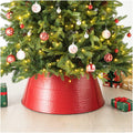 Glitzhome 26 D Red Hammered Metal Tree Collar Tree Base Cover Decorative Christmas Tree Ring for Christmas Decoration