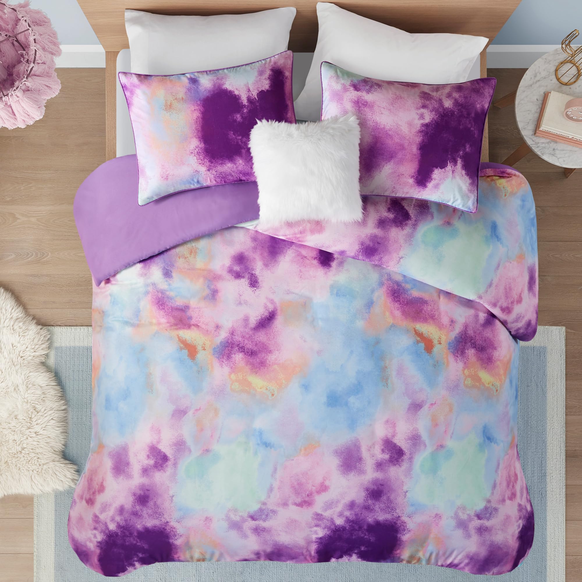 Intelligent Design Duvet Cover King Bedding Sets for Girls & Boys Watercolor Tie Dye King Duvet Cover Set Kids, Microfiber King 