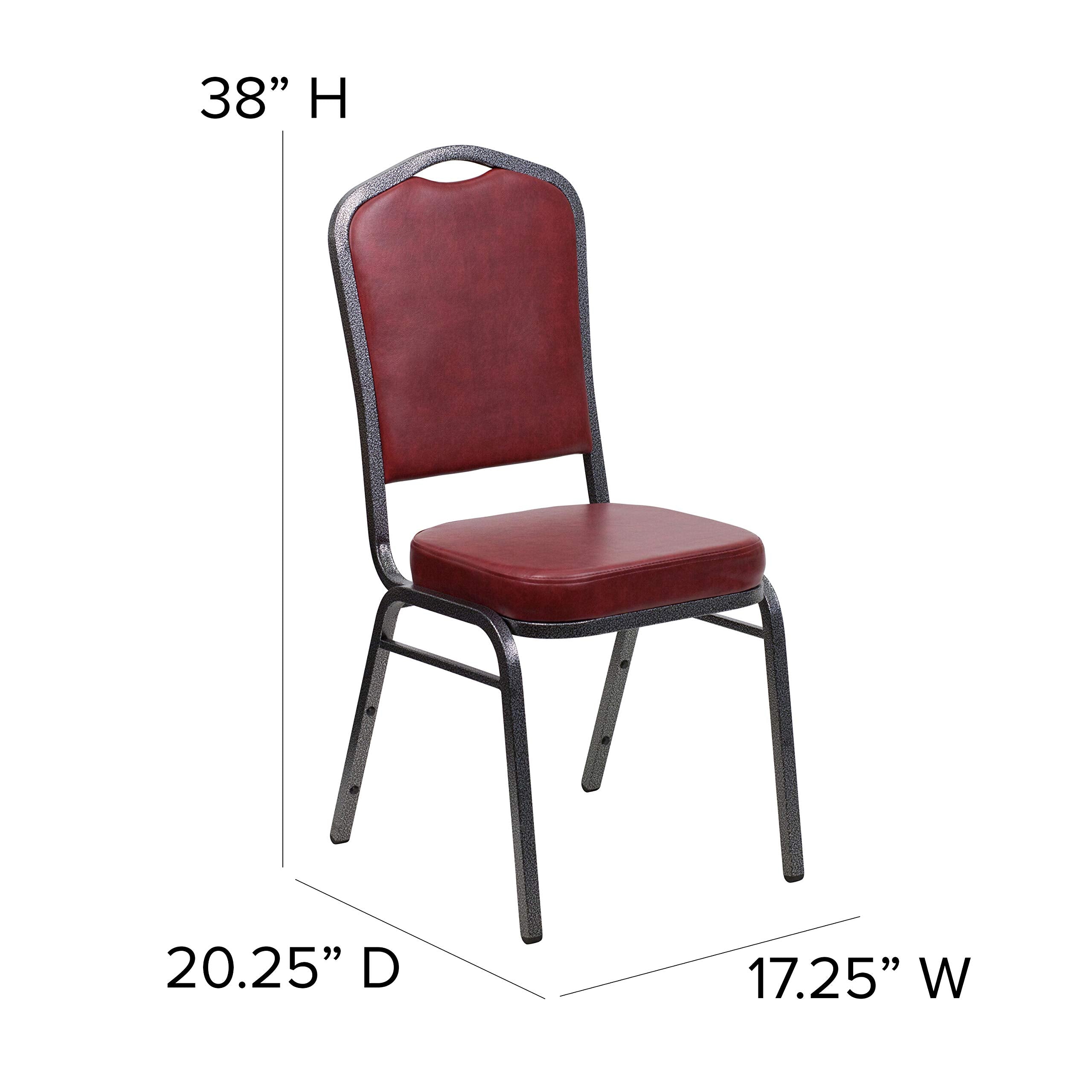 Flash Furniture HERCULES Series Crown Back Stacking Banquet Chair in Burgundy Vinyl - Silver Vein Frame