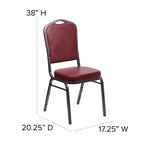 Flash Furniture HERCULES Series Crown Back Stacking Banquet Chair in Burgundy Vinyl - Silver Vein Frame