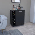 Depot E-Shop Bar -Coffee Cart 32"" H, Kitchen Or Living Room Cabinet Storage With 4 Wheels, With 6 Bottle Racks, A Central Shelf Covered By 1 Door, Ideal For Storing Glasses And Snacks, Black