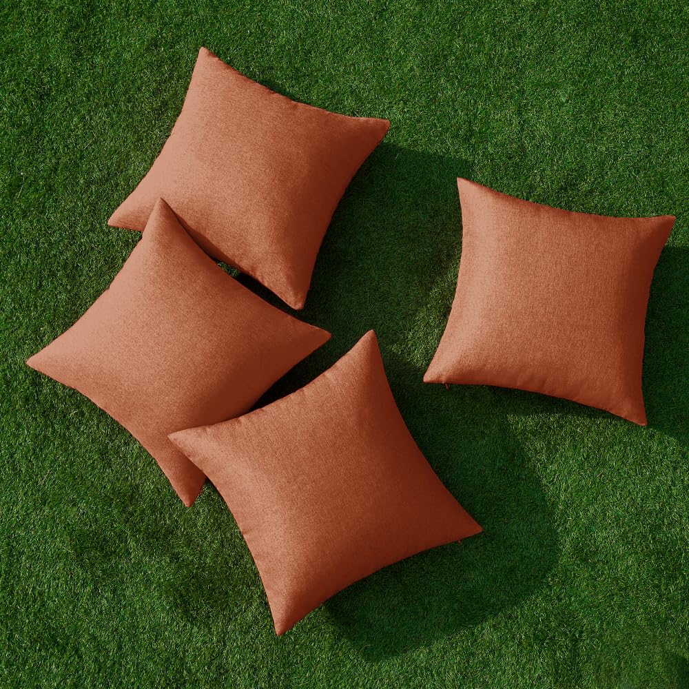 Miulee Pack Of 4 Decorative Outdoor Throw Pillow Covers Linen Waterproof Pillow Covers Farmhouse Cushion Cases For Patio Garden Tent Balcony Couch Sofa 18X18 Inch Rust
