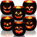 Halloween Table Centerpiece Candle Holders Set of 6, Black and Gold Glass Votive Holder with 6 Grimace, Tealight Holders Bulk fo