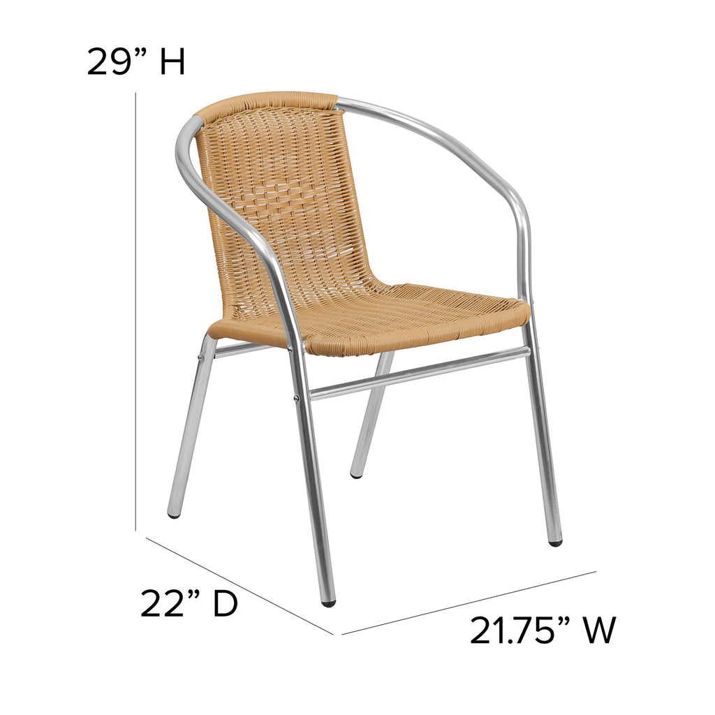 Flash Furniture Commercial Aluminum and Beige Rattan Indoor-Outdoor Restaurant Stack Chair