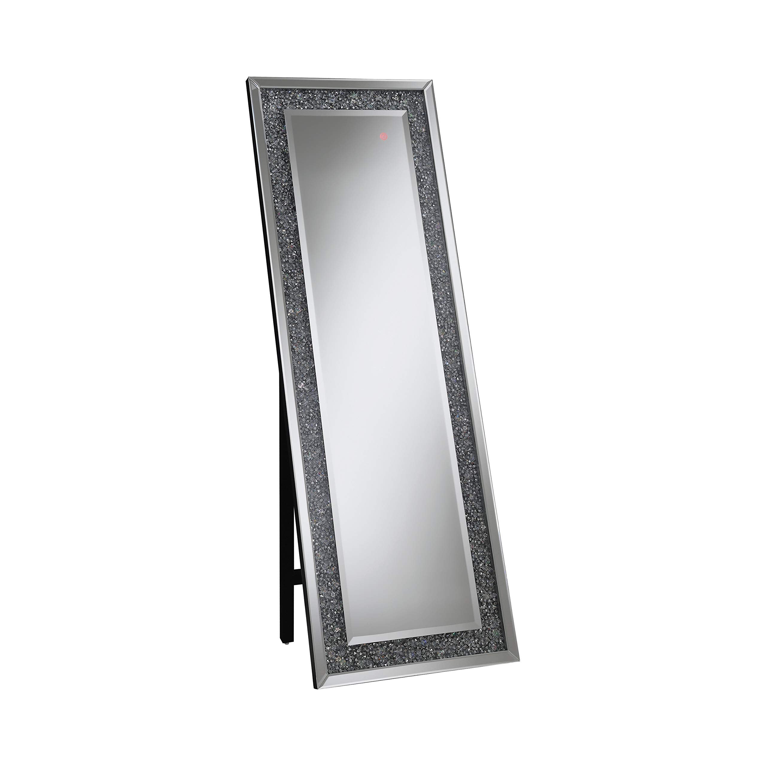 Coaster Home Furnishings Rectangular Full Length Standing Floor Mirror For Bedroom Or Entryway With Led Lighting Acrylic Crystal Inlay Silver 961427