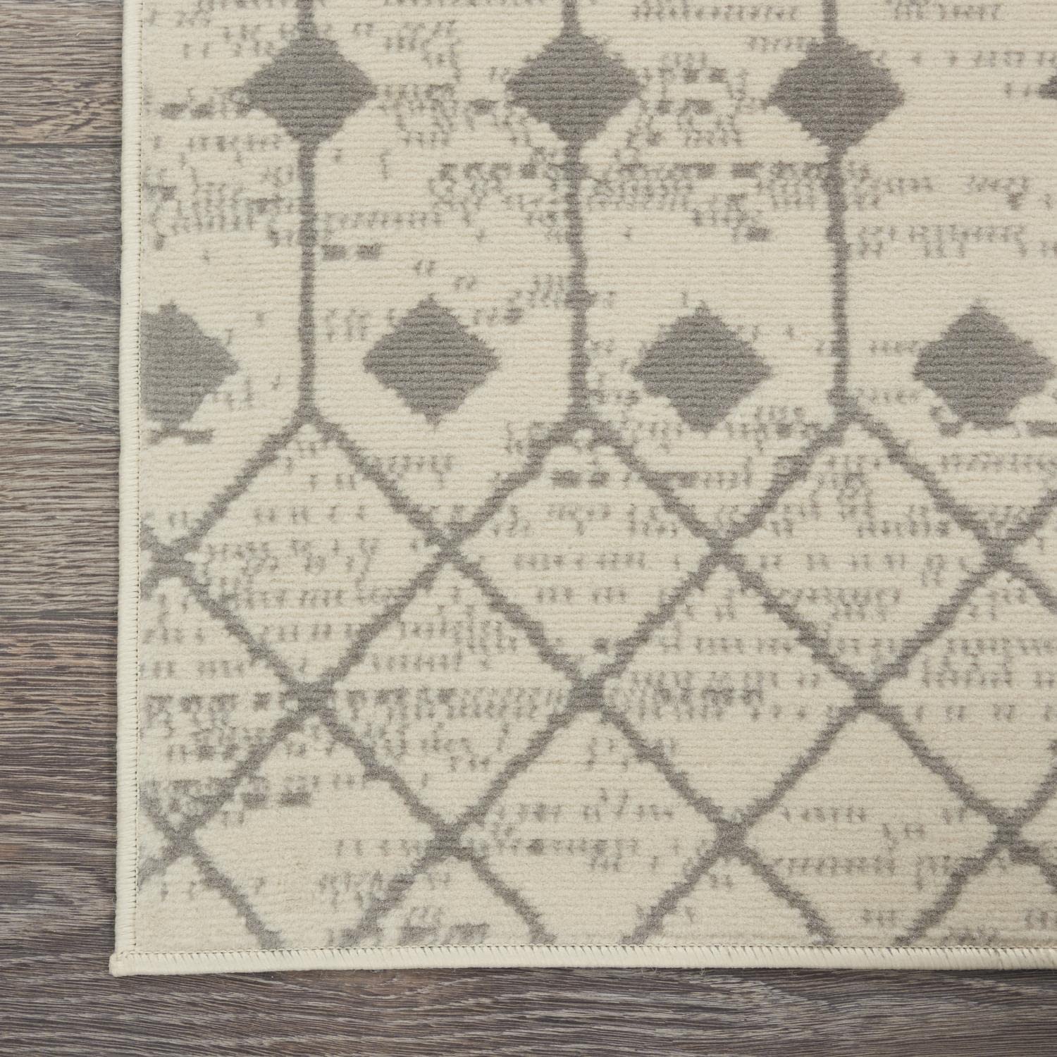 Nourison Grafix Moroccan Ivory/Grey 2'3' X 12' Area Rug, Easy Cleaning, Non Shedding, Bed Room, Living Room, Dining Room, Kitch