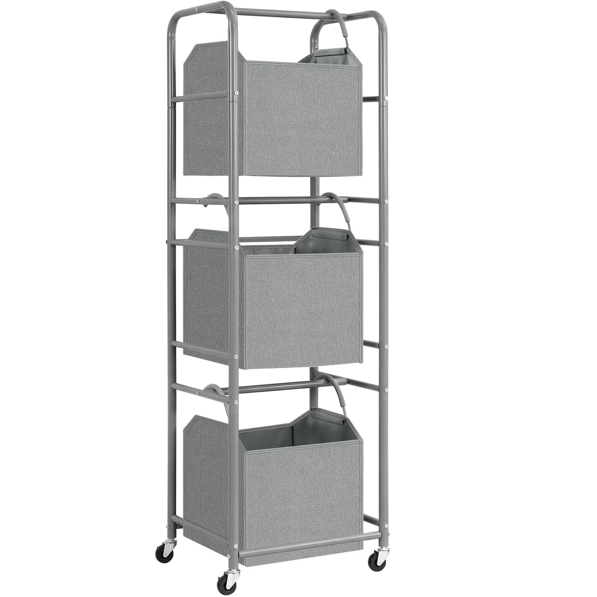 STORAGEIDEAS 150L 3Tier Vertical Laundry Hamper Sorter with WaterResistant Removable Bag, Rolling Laundry Cart with Wheels & B