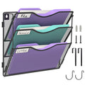 Bohdk 3 Pocket Mesh Hanging Wall File Organizer, Wall Mounted Mail Paper Document Folder Holder, Foldable File Folder Organizer