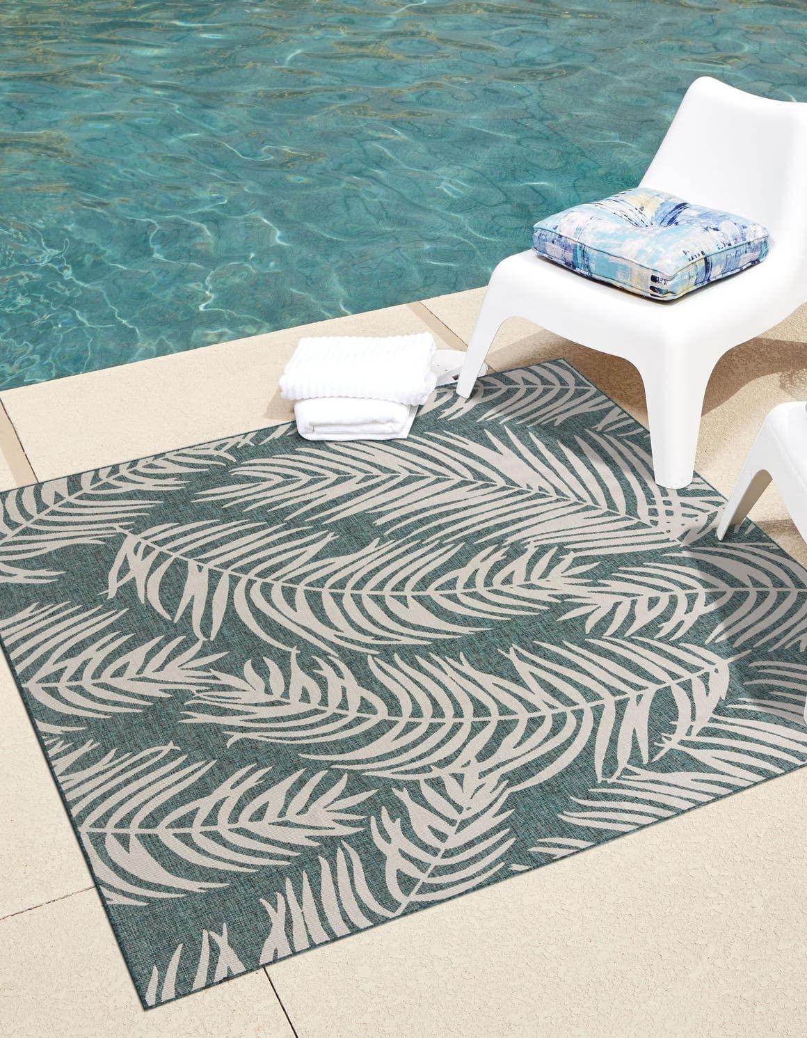 Unique Loom Outdoor Botanical Collection Area Rug - Palm (7 10 Square Teal/Ivory)