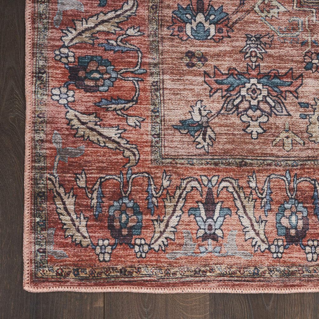 HomeRoots 533322 8 x 10 ft. Blue & Red Oriental Traditional Power Loomed Distressed Washable Non Skid Rectangle Area Rug