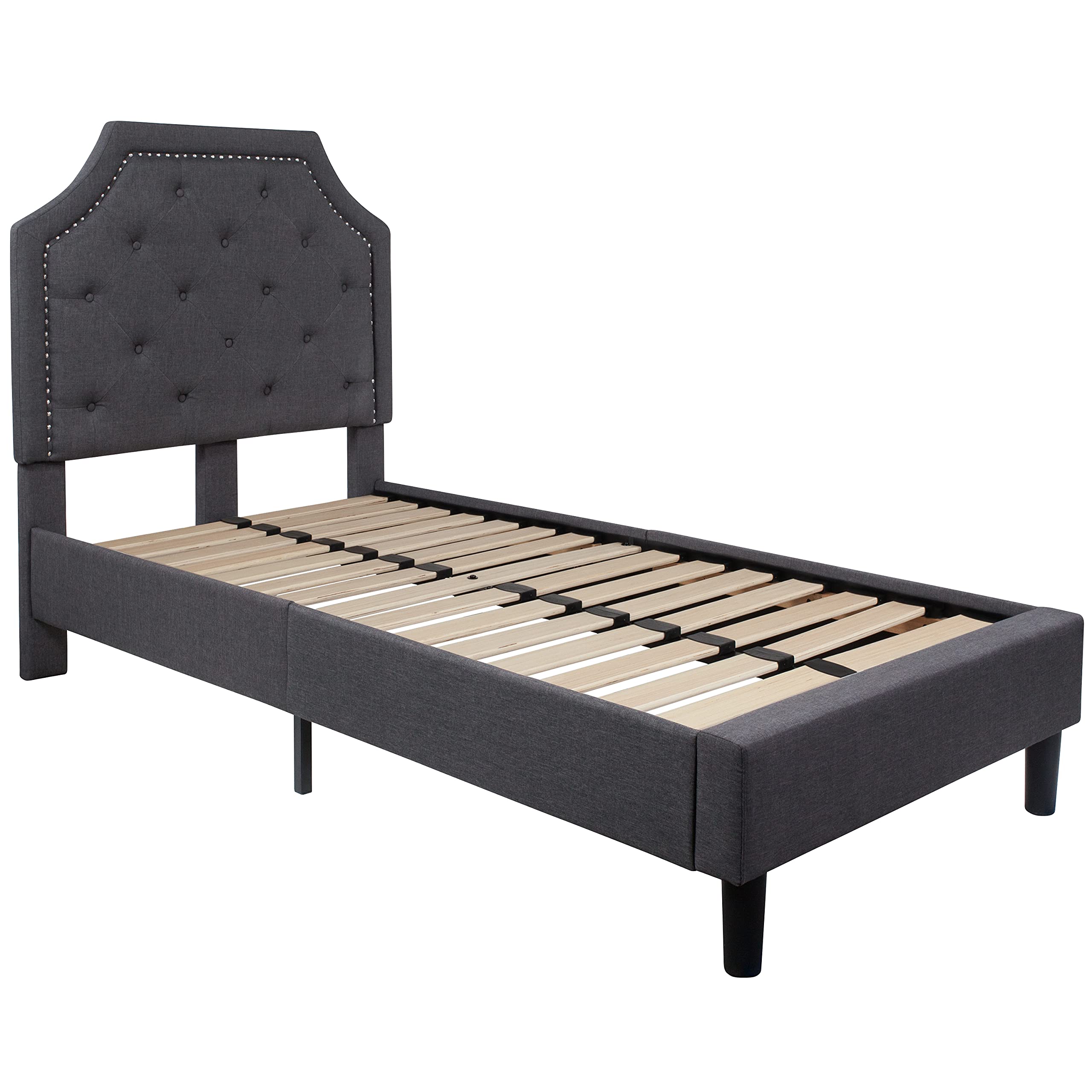 Flash Furniture Brighton Twin Size Tufted Upholstered Platform Bed In Dark Gray Fabric