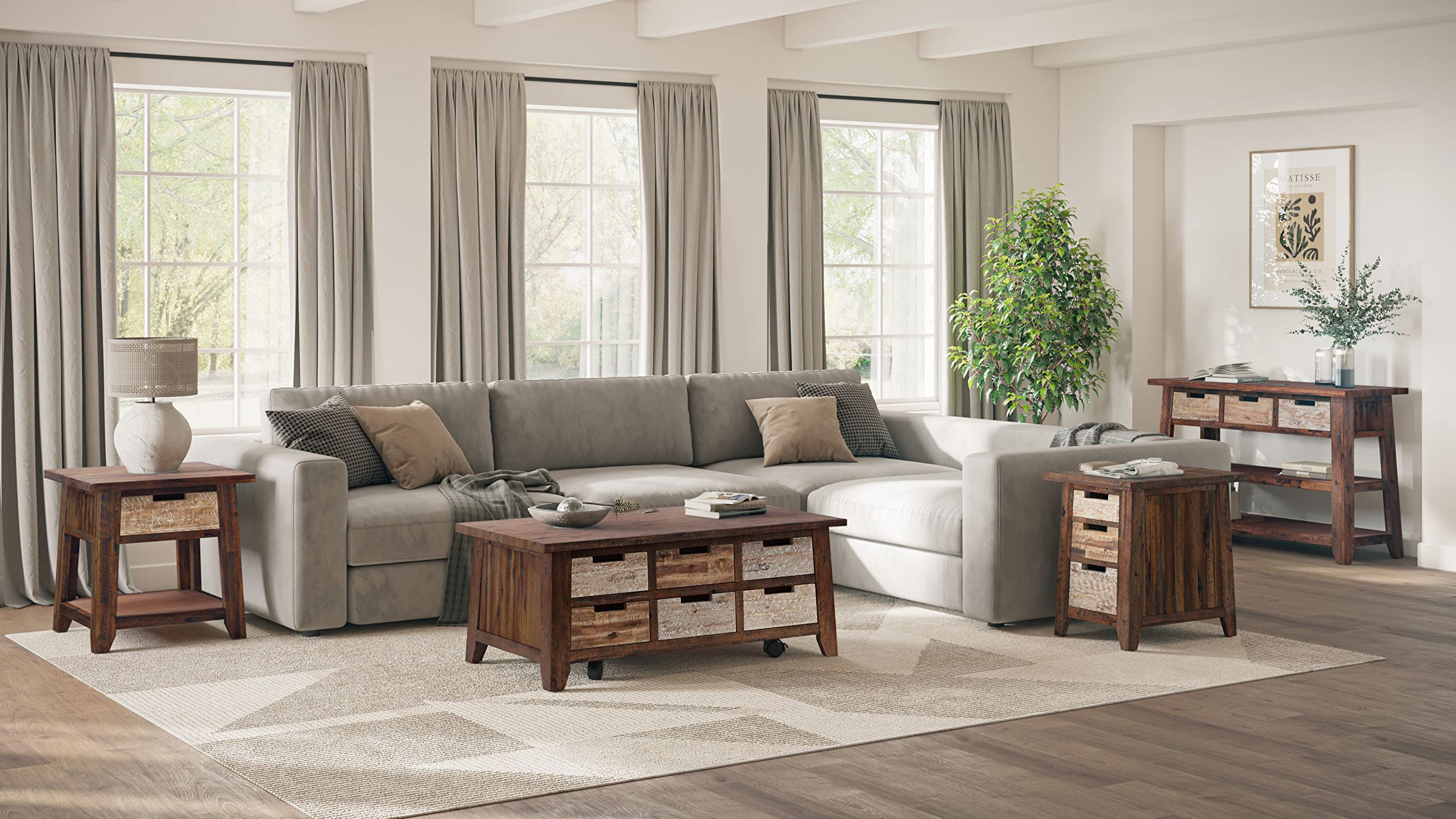 Painted Canyon Distressed Acacia Rustic End Table