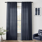 Panelsburg Navy Blue Linen Curtains 96 Inches Long, Farmhouse Semi Sheer Curtains & Drapes For Living Room, Boys Curtains For Be