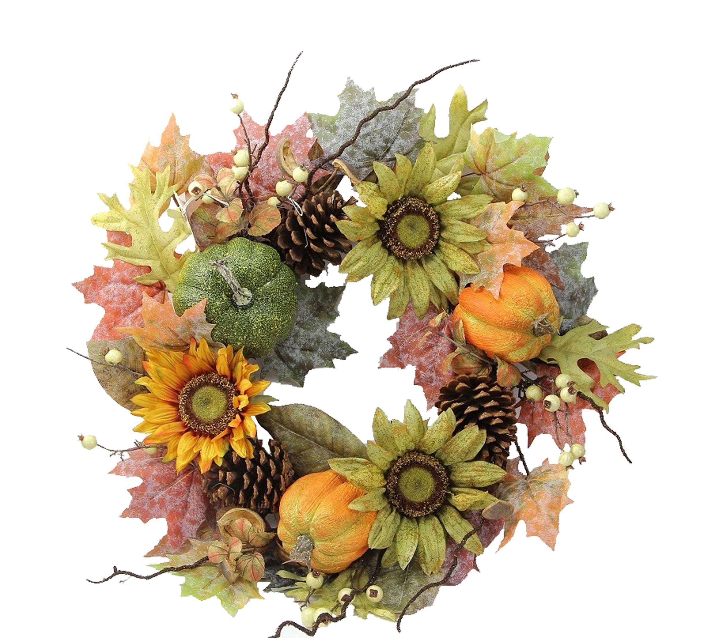 Admired By Nature 24 Inch Artificial Fall Pumpkin Sunflowers Wreath Wall Door Farmhouse Decor For Home Office Thanksgiving Harve