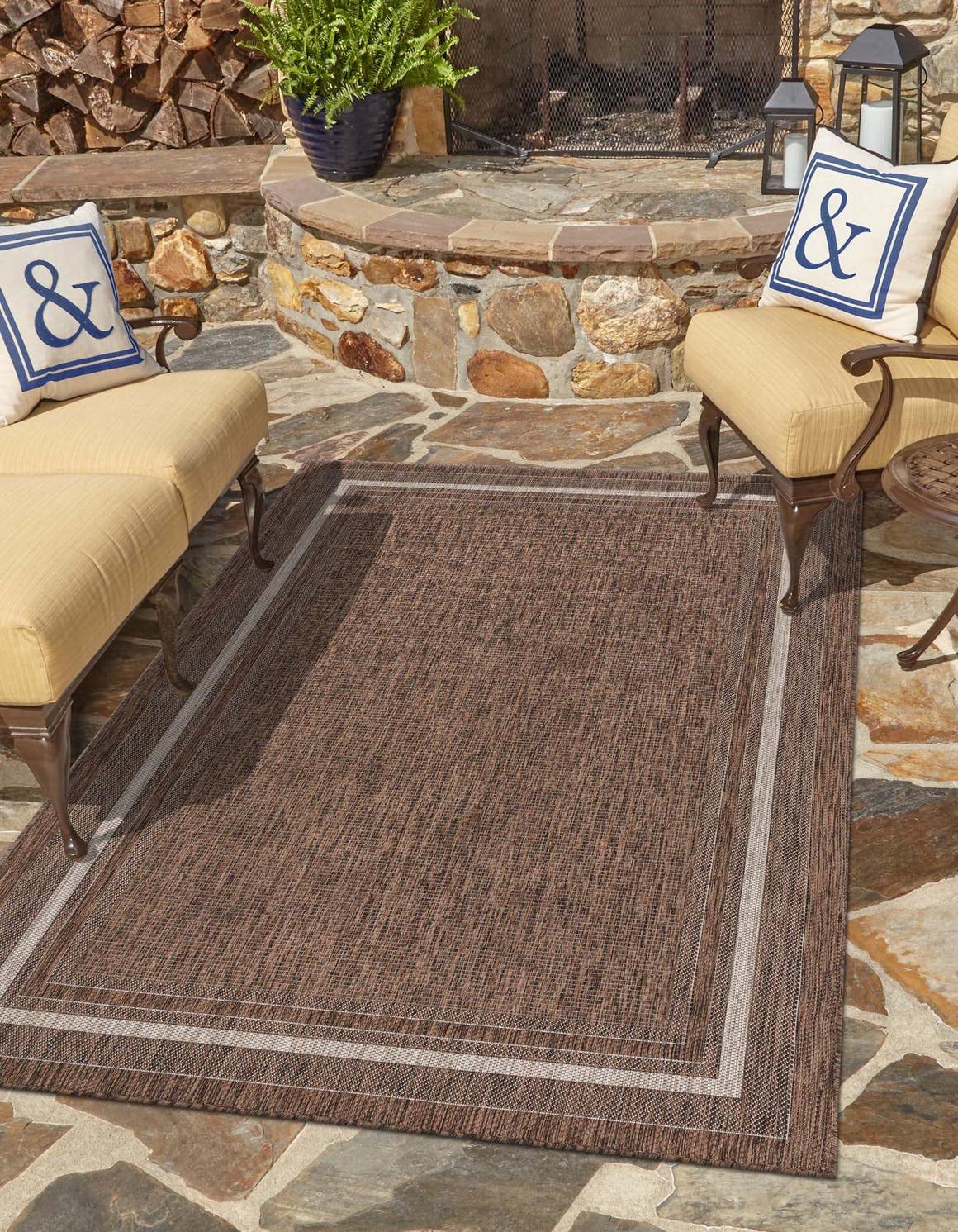 Unique Loom Outdoor Border Collection Area Rug - Soft Border (10 x 14 1 Rectangle Brown/Ivory)