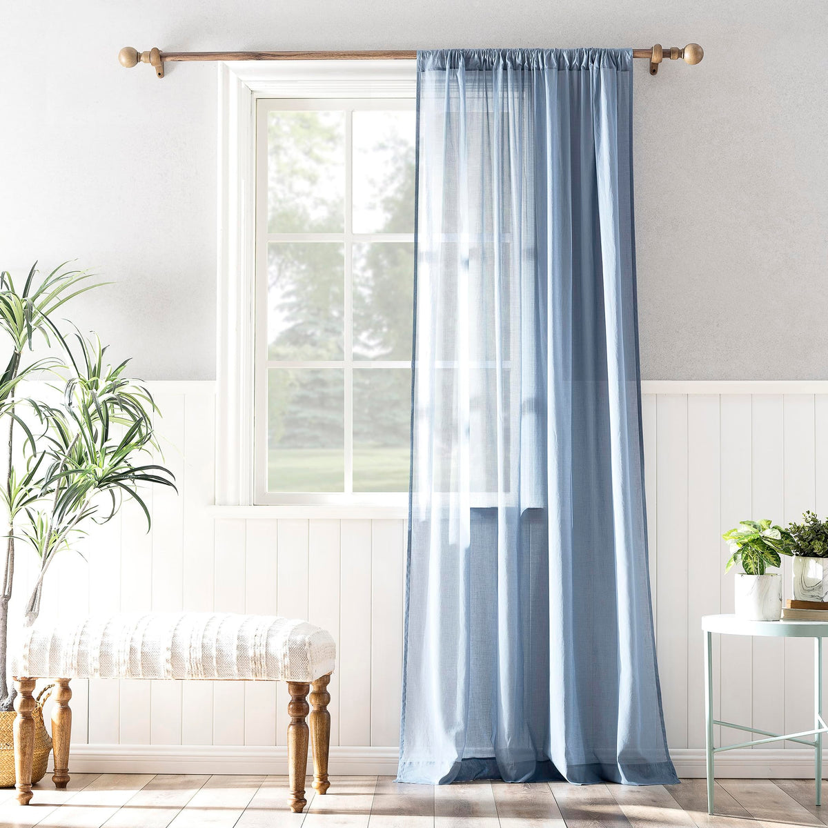 Archaeo 100% Cotton Sheer Curtain, 50 x 84, Denim Blue