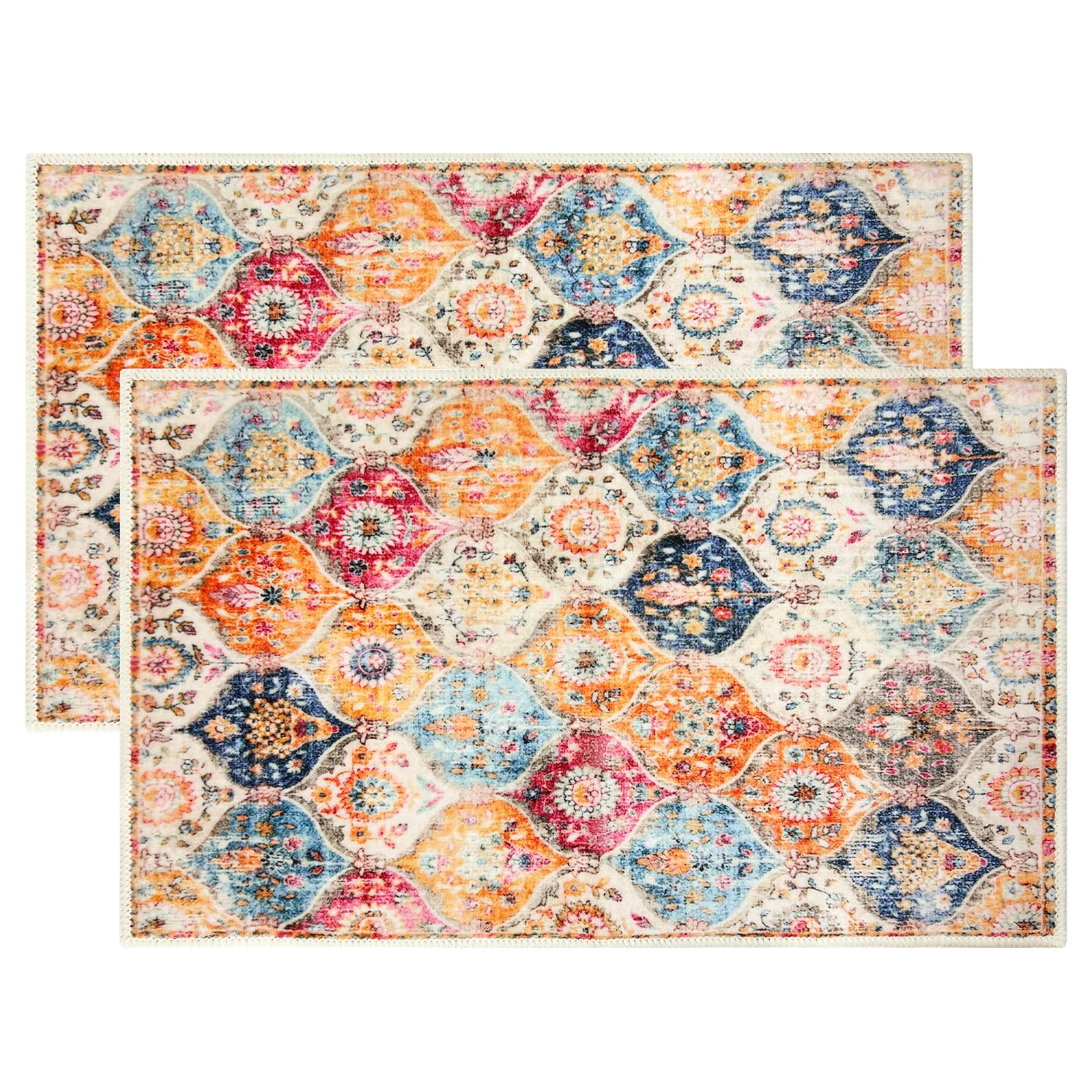 2 Pcs Washable Indoor Doormat 24 x 36 Non Slip Retro Floor Mat Area Rug Absorbent Entrance Rug Distressed Rug, Accent Throw Rug 