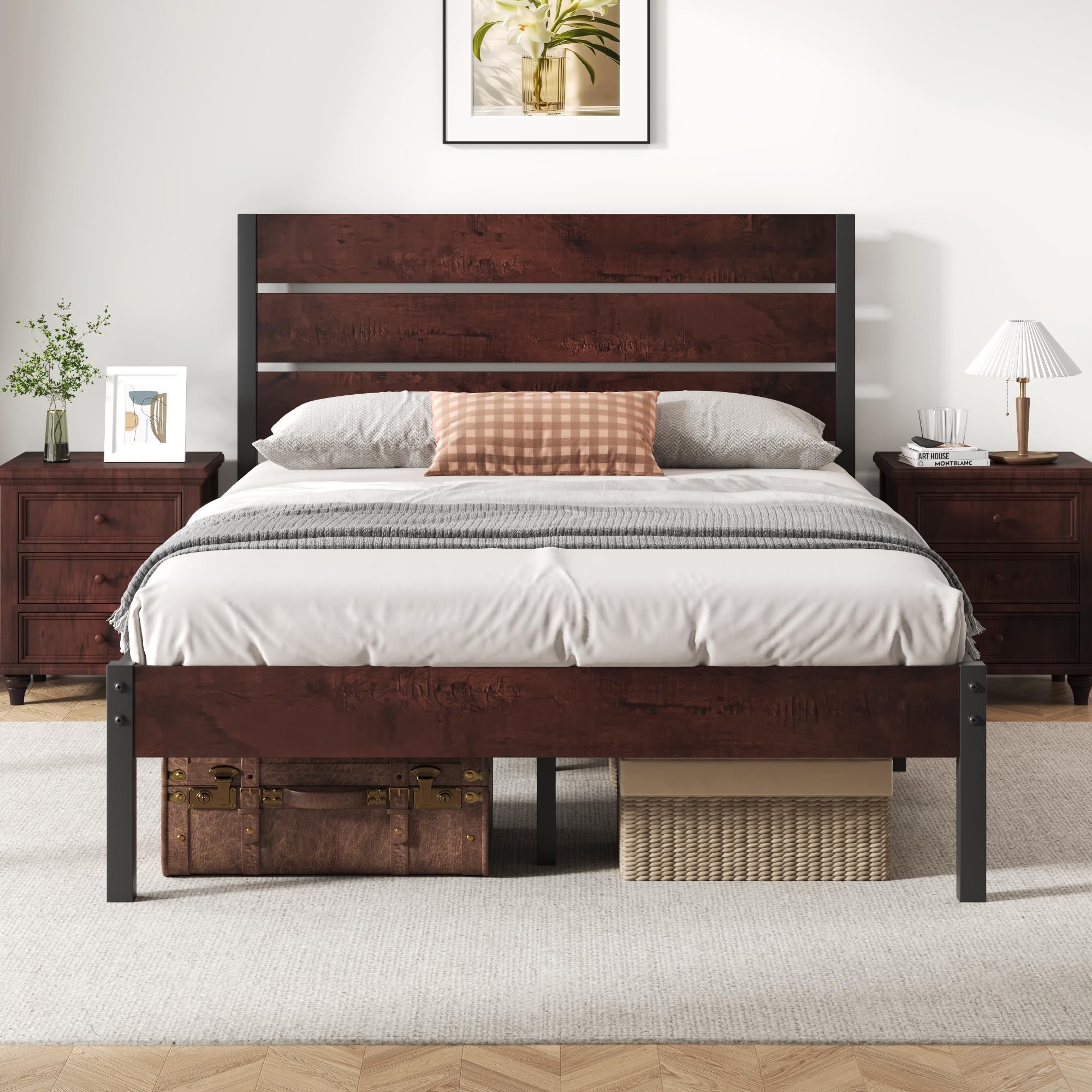Fluest Full Bed Frame with Headboard and Footboard, with Under Bed Storage, All-Metal Support System, No Box Spring Needed, Easy