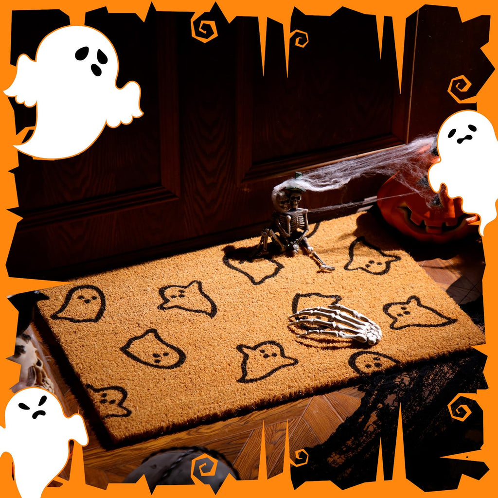 Ceenna Halloween Doormat Coir Ghost Welcome Doormat Funny Halloween Ghost Door Mat With Anti-Slip Rubber Non Slip Floor Doormat