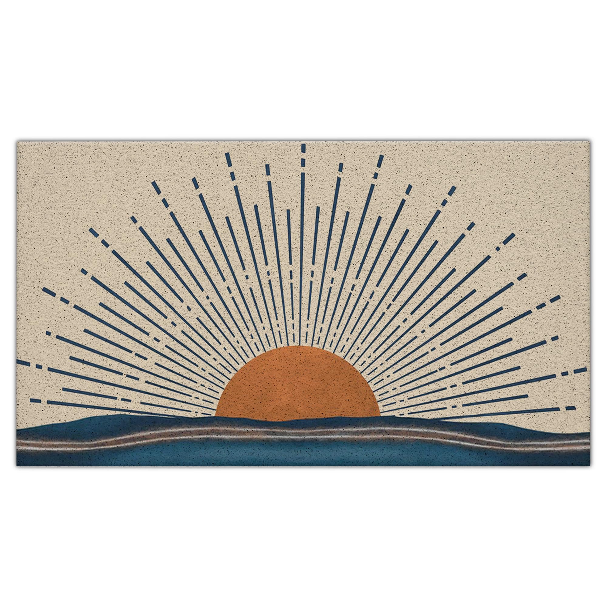 Nogrit Abstract Boho Sun Sunrise Sunshine Ocean Wave Mid Century Modern Waterproof Door Mat Outdoor Entrance 17X30 Inch Non-Slip