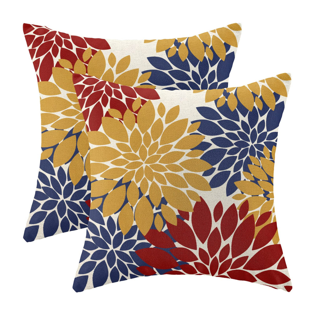 CXMEIFLY Mustard Yellow Red Navy Blue Pillow Covers 18x18 Inch Set of 2 Dahlia Floral Decor Throw Pillows Summer Modern Geometry