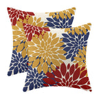 CXMEIFLY Mustard Yellow Red Navy Blue Pillow Covers 18x18 Inch Set of 2 Dahlia Floral Decor Throw Pillows Summer Modern Geometry