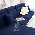 Smiry Waterproof Couch Cushion Covers, Stretch Jacquard Sectional Couch Covers, L Shape Chaise Lounge Sofa Slipcover, Washable Elastic Furniture Protector For Pets, Kid (Chaise Cover, Navy)