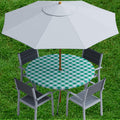 Sorfey Vinyl Umbrella Round Fitted Tablecloth Cover, Checkered Design, Flannel Backed Lining 60 Inch, Green
