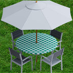 Sorfey Vinyl Umbrella Round Fitted Tablecloth Cover, Checkered Design, Flannel Backed Lining 36 Inch, Green