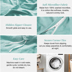 Mildly Super Soft Duvet Cover - 100% Washed Microfiber Turquoise Comforter Cover Set 3 Pieces With Zipper Closure & Corner Ties