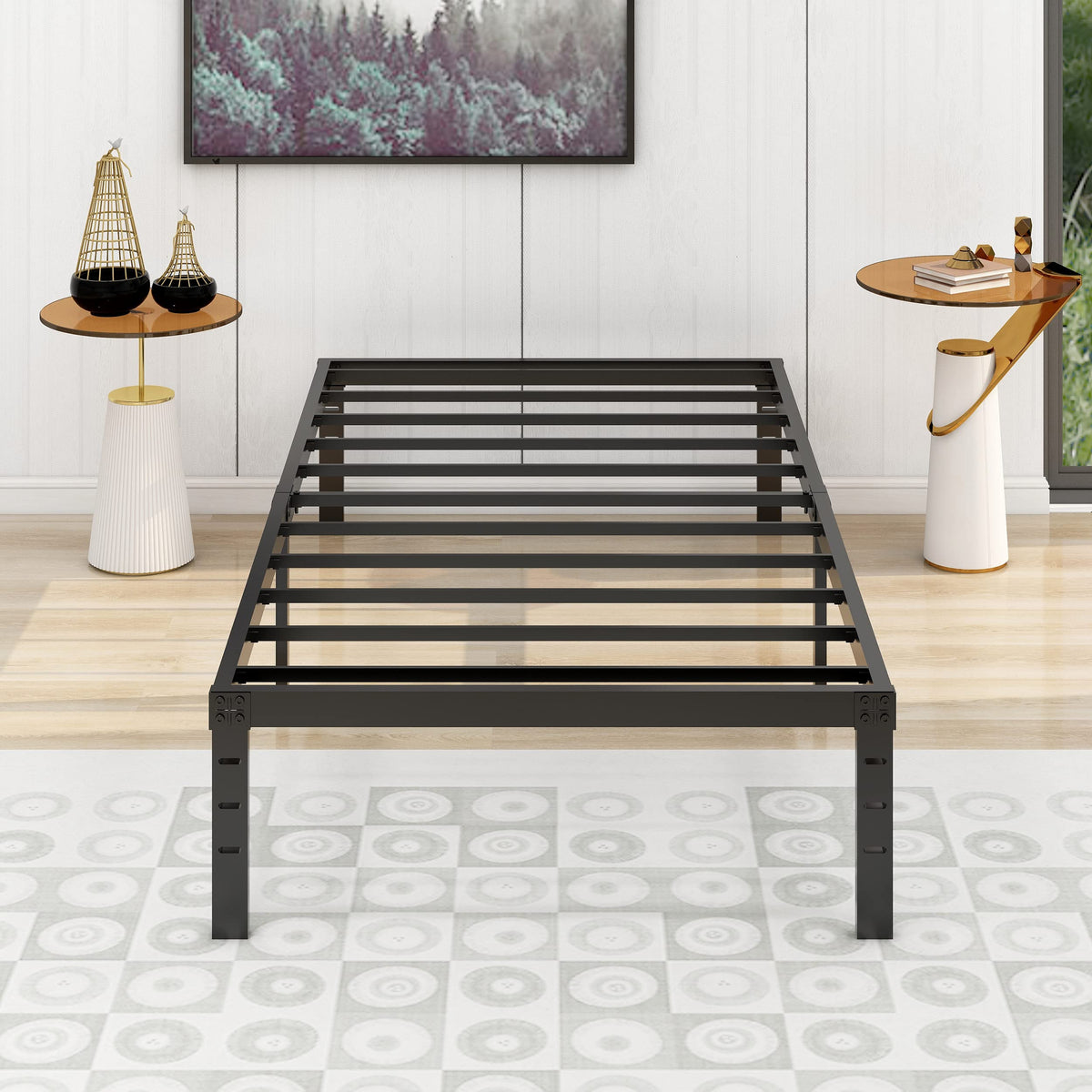 Alazyhome Twin Size Bed Frame 14 Inch Metal Platform Bed Frame Heavy Duty Steel Slats Support No Box Spring Needed Noise-Free Easy Assembly Black