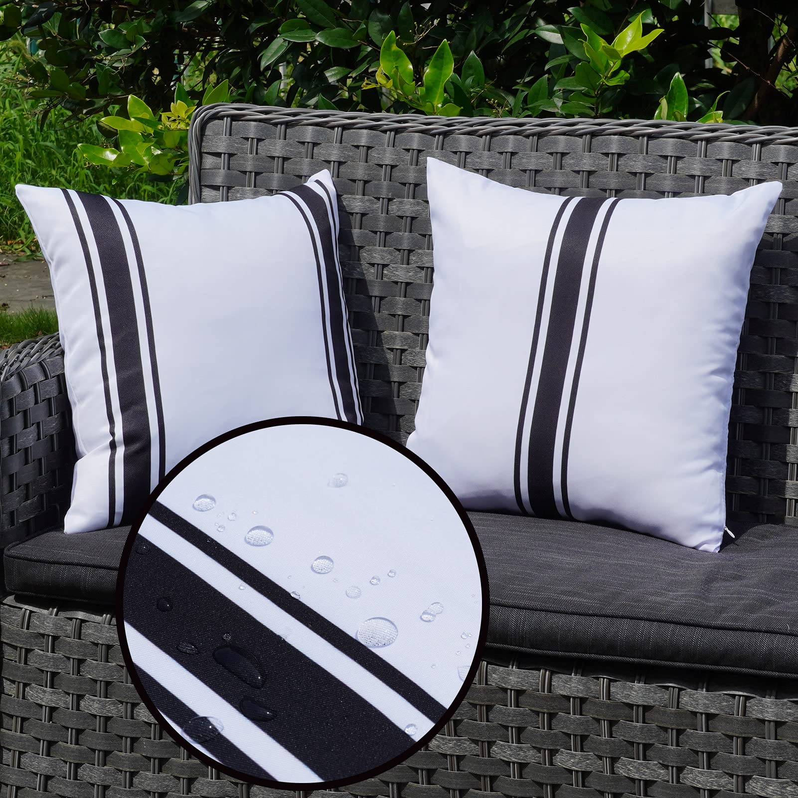 Onway Outdoor Pillow Covers 20X20 Waterproof Set Of 2 Decorative Throw Cushion Cover White And Black Striped Outdoor Pillows For