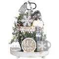 16 Pcs Winter Tiered Tray Decor Winter Rustic Gnome Plush Snowflake Tray Decor Christmas Wood Table Signs for Xmas Winter Table 