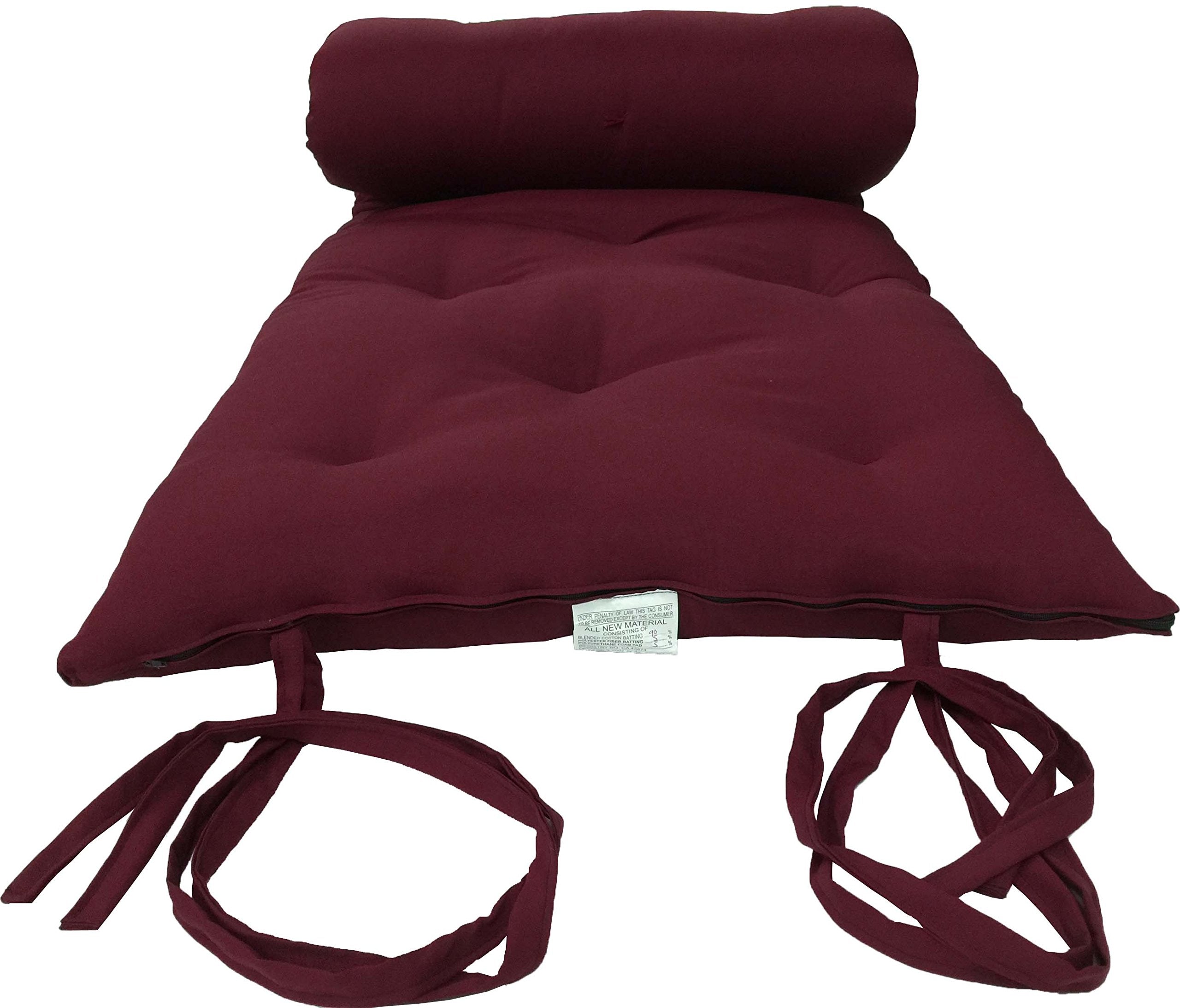 D&D Futon Furniture Twin Size Burgundy Traditional Japanese Floor Rolling Futon Mattresses, Foldable Cushion Mats, Yoga, Meditat
