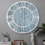 1st owned Wall Clock for Home Decor - 24 Inch Blue Wood Wall Clocks Battery Operated Silent Non Ticking Simple Minimalist Roman 
