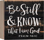 Be Still and Know I am God Black Distressed 7 x 7 Inch Solid Pine Wood Boxed Pallet Wall Plaque Sign