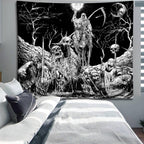 Apdidl Black And White Goth Skull Tapestry For Bedroom, Gothic Skeleton Halloween Wall Tapestries Aesthetic, Horror Ghost Rider