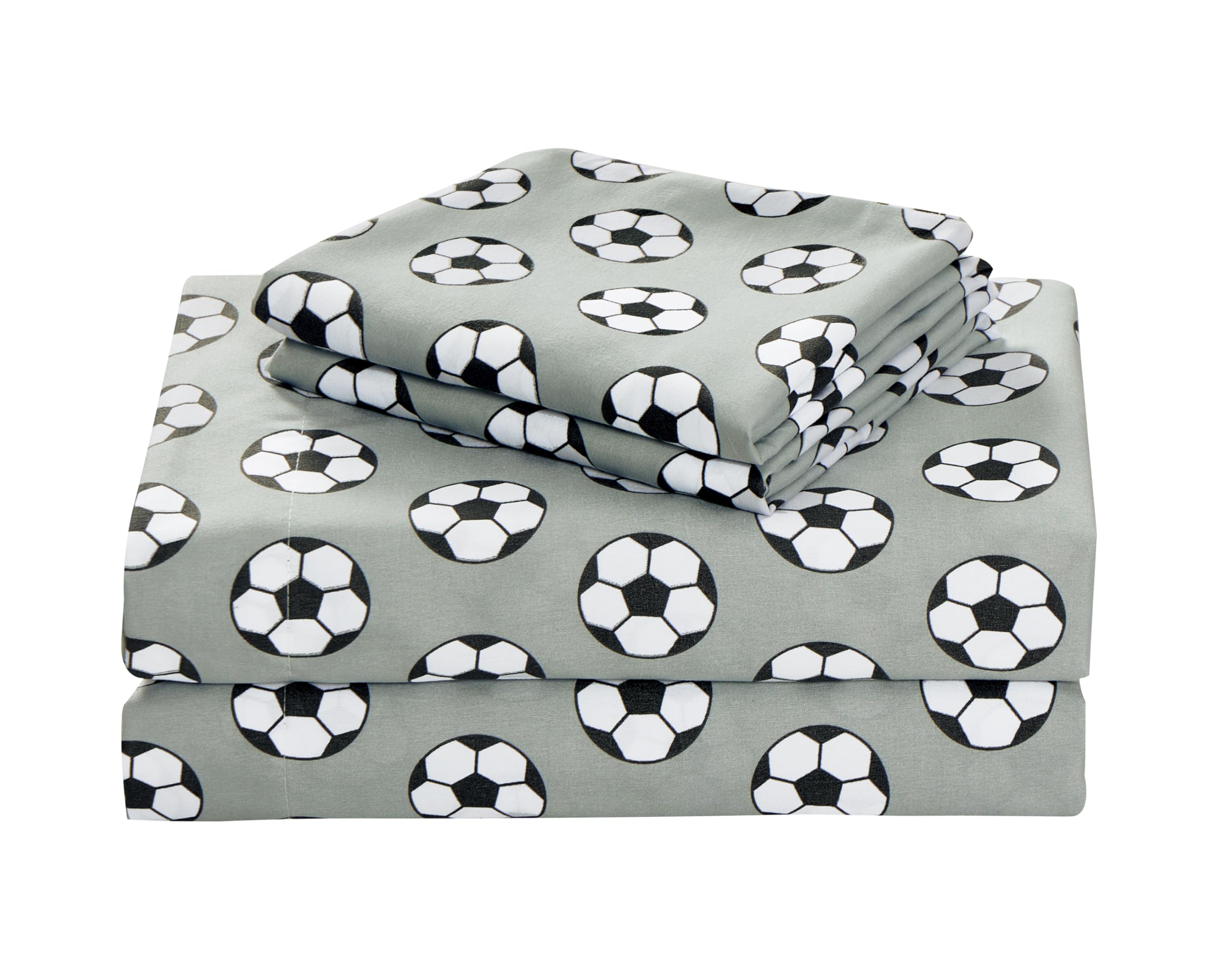 Chezmoi Collection 4-Piece Kids/Teens Sports Sheet Set - Soft Microfiber Gray Black White Soccer, Full Size