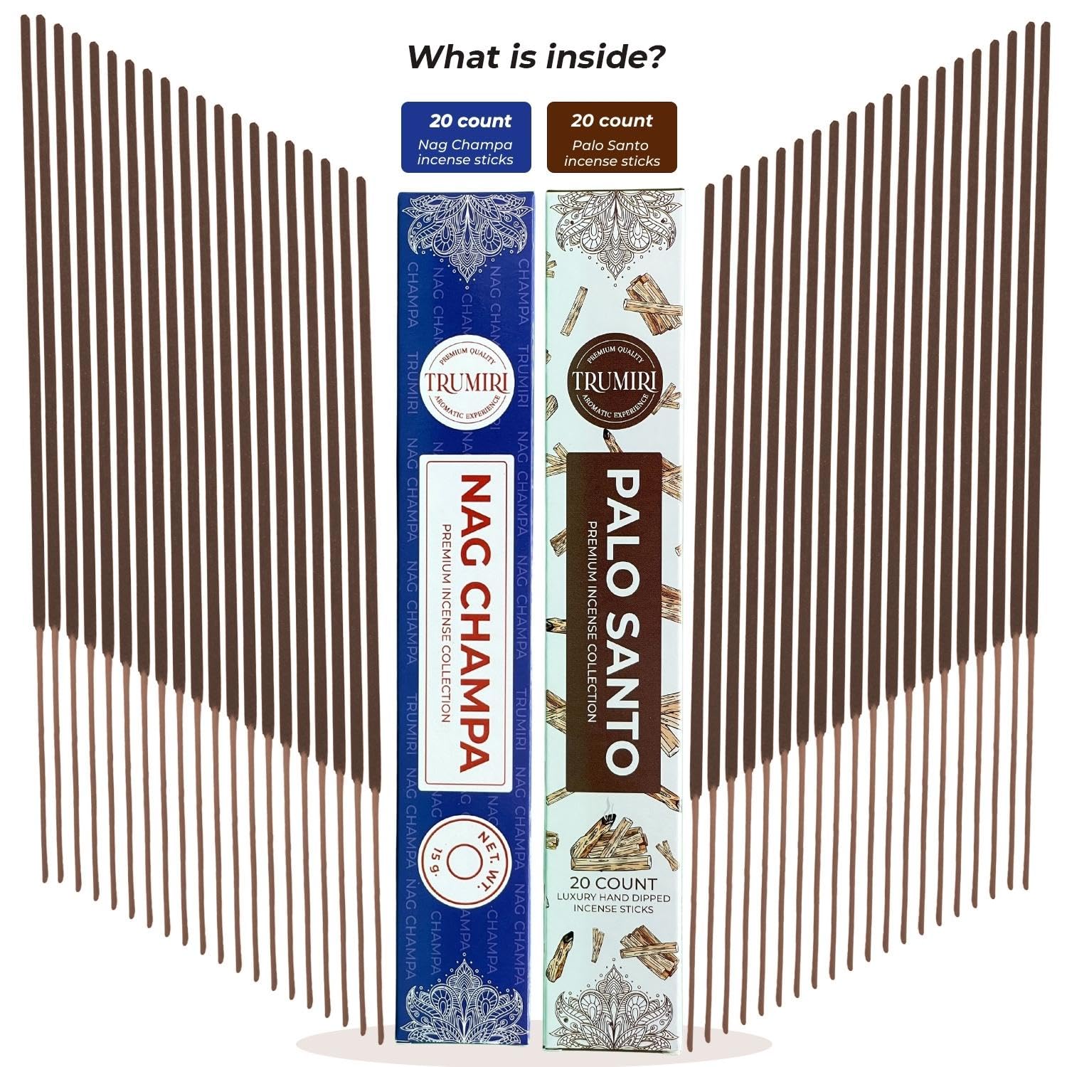 Trumiri Incense Sticks - Combo Pack Of 35 Insence-Sticks - 15 Nag Champa + 20 Palo Santo - Insenses - Insents - Incents - Inscen