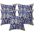 Stylo Culture Decorative Cotton Cushion Covers For Sofa 16X16 Inch Kantha Printed Dark Blue Living Room Decor Ikat Ethnic Square