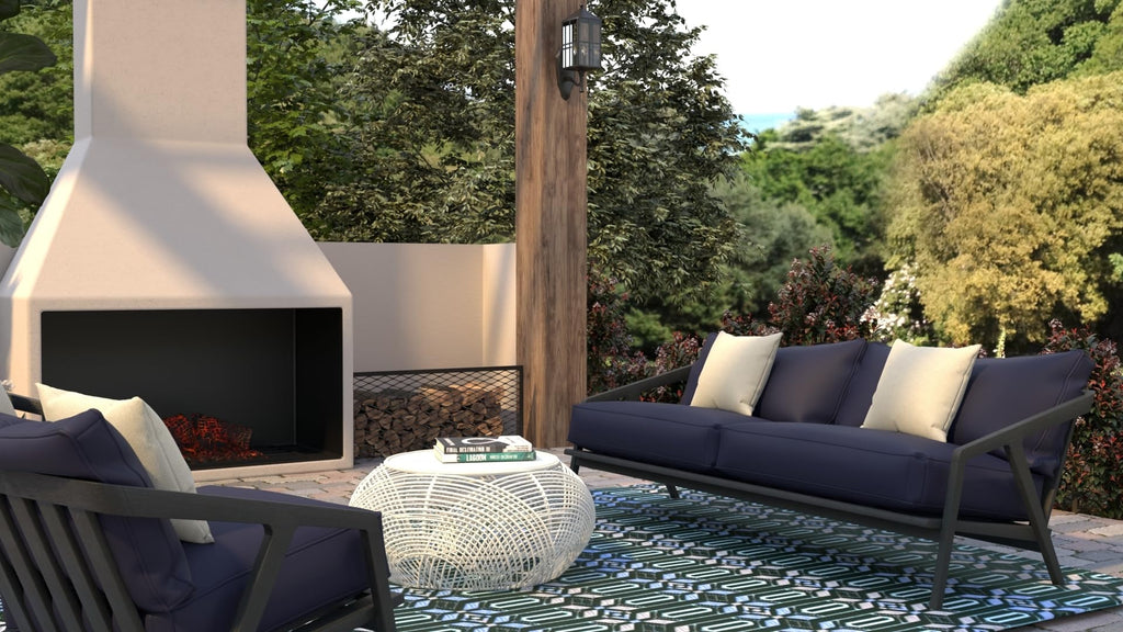 Mad Mats Geometric Outdoor Rug, Reversible Plastic Mat (6' X 9', Moroccan - Dark Periwinkle)
