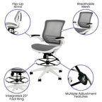 Flash Furniture Waylon Mid-Back Swivel Office Chair with Adjustable Foot Ring and Seat Height, Ergonomic Mesh Chair with Armrests, Gray/White