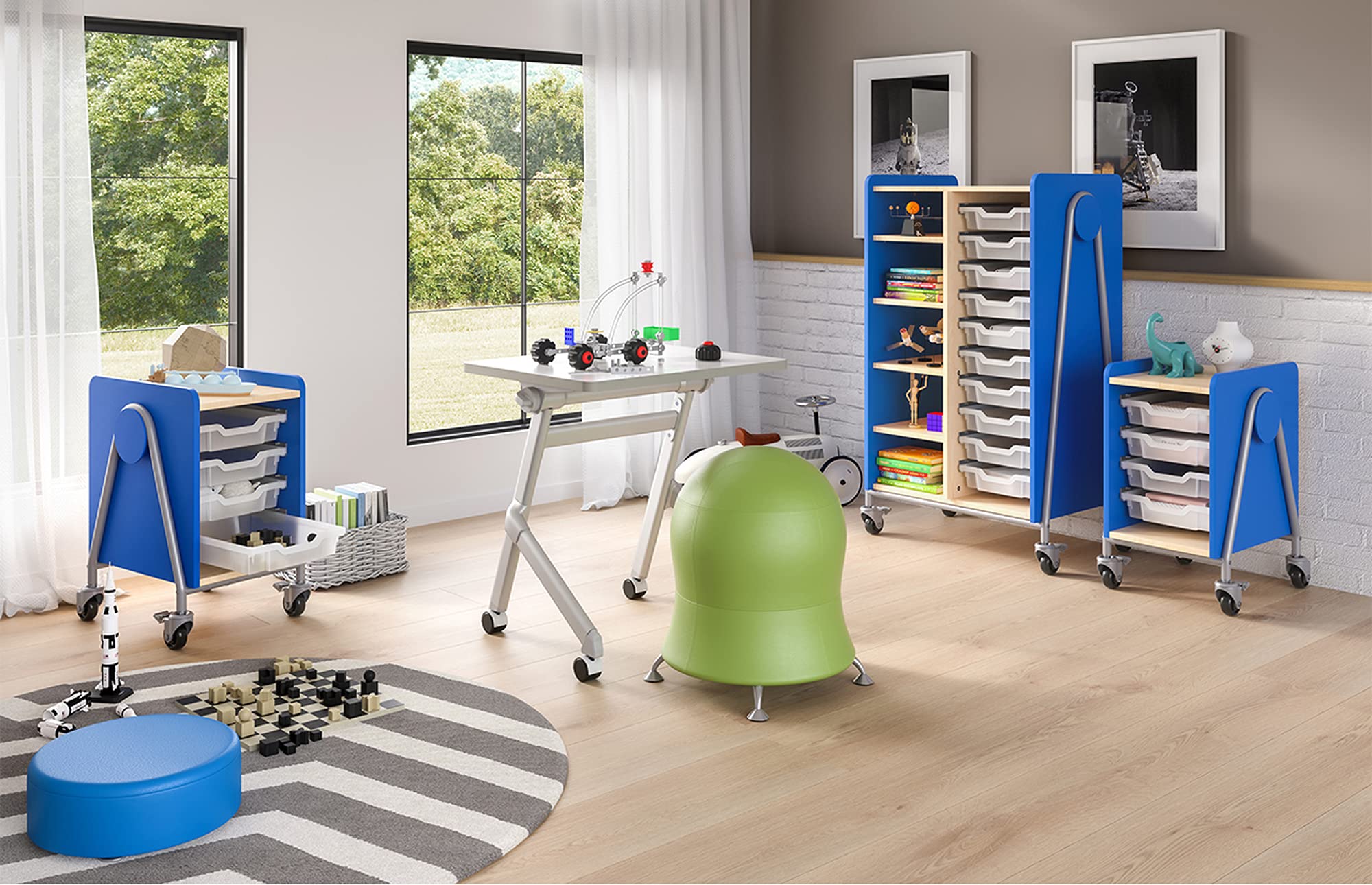 Safco Products 3922SBU Whiffle Typical 2, Double Column 10-Tote and 4-Shelf Rolling Storage Cart with Magnetic Dry-Erase Back, 48&quot; H, Tall, Spectrum Blue