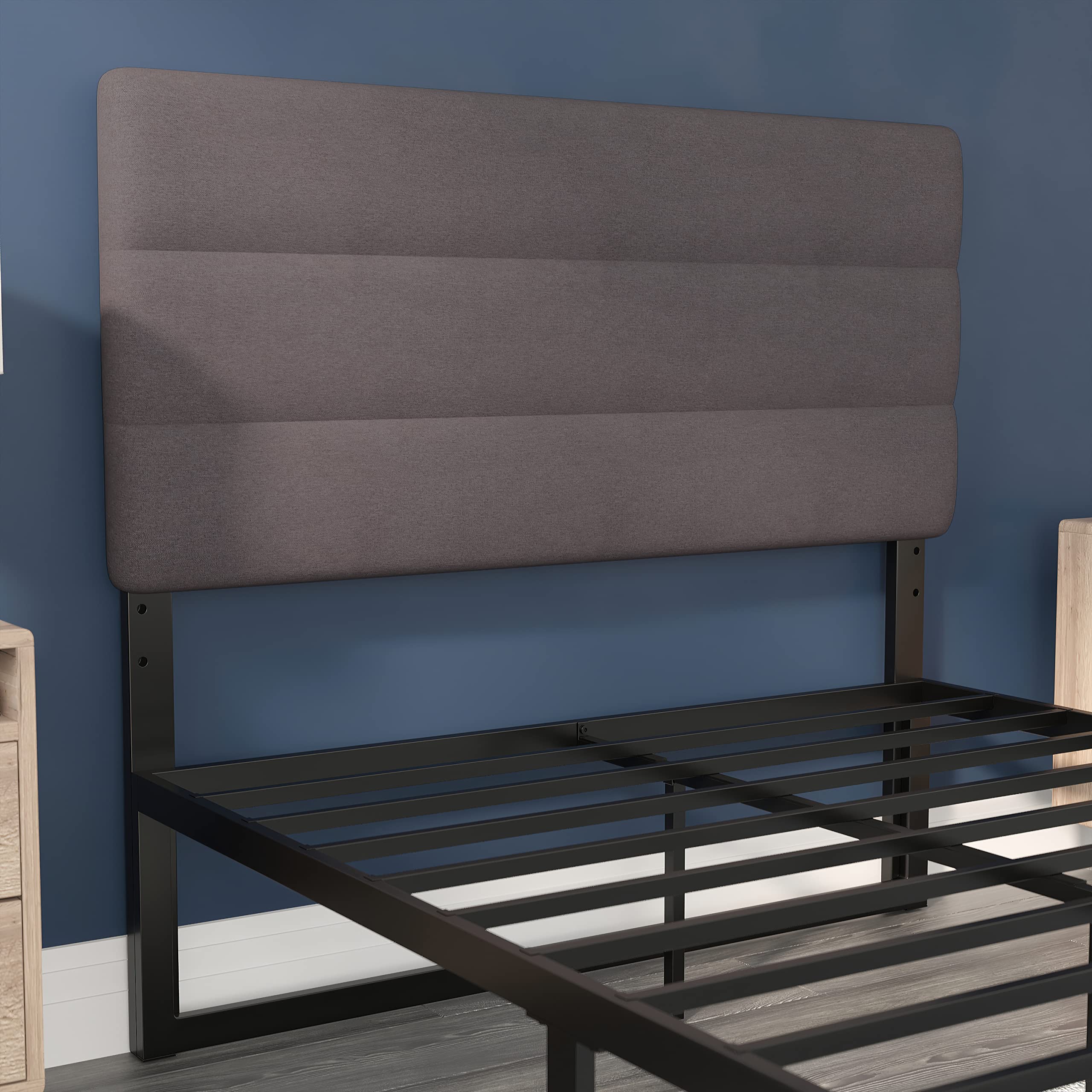 Flash Furniture Paxton Upholstered Headboard - Channel Stitched Gray Fabric Upholstery - Full - Adjustable Height From 44.5&Quot; To 57.25&Quot; From Floor