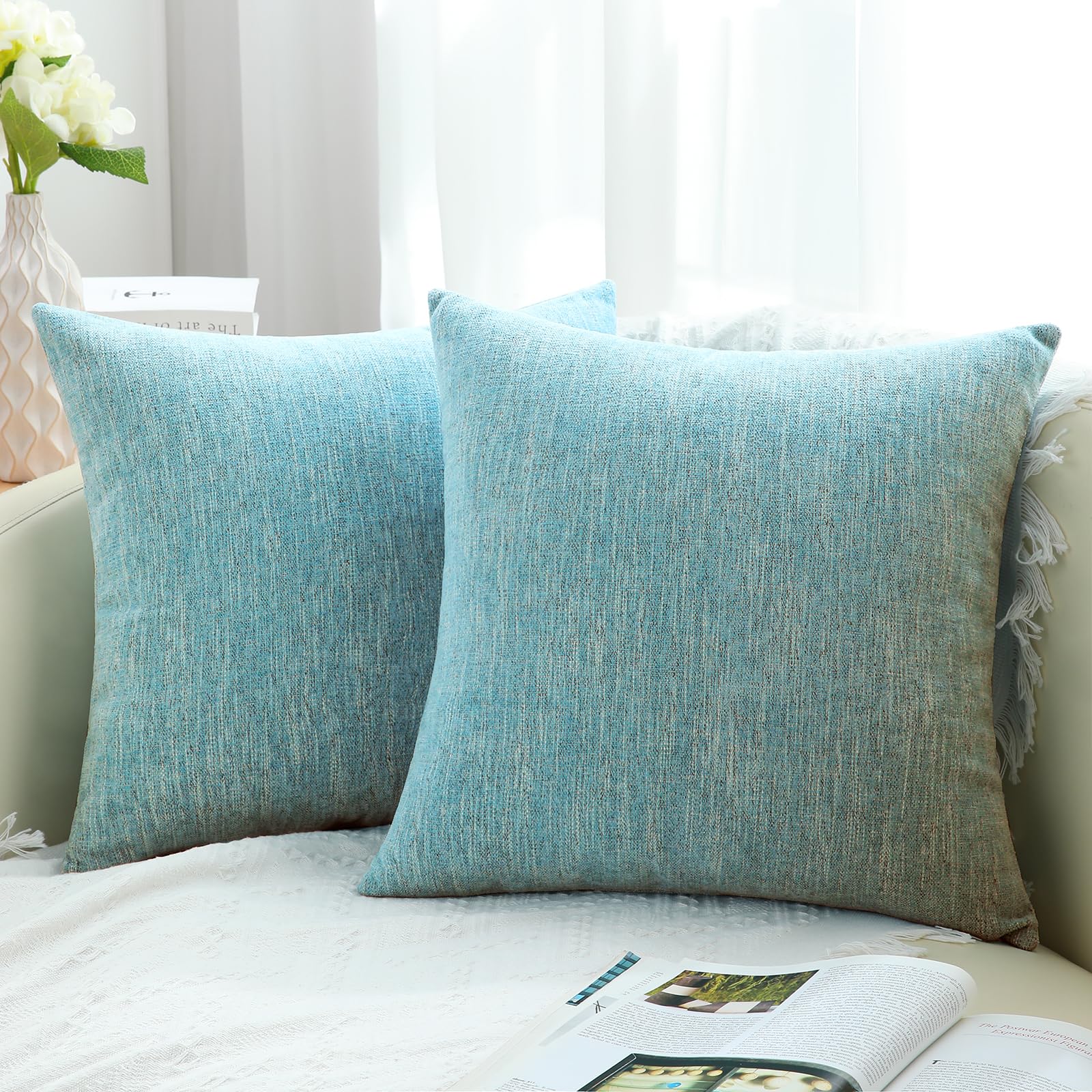 Decoruhome Decorative Throw Pillow Covers 20X20 Set Of 2, Farmhouse Textured Chenille Square Pillow Covers For Couch Sofa Bed Li