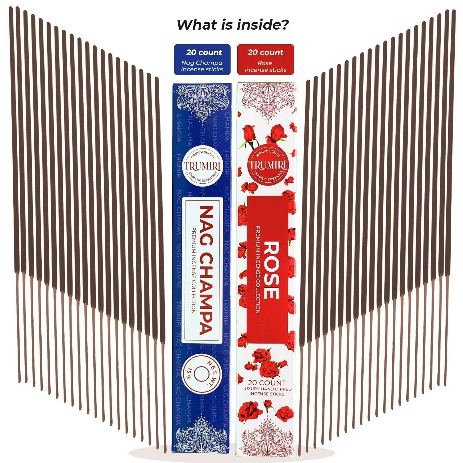 Trumiri Incense Sticks - Combo Pack Of 35 Insence-Sticks - 15 Nag Champa + 20 Rose - Insenses - Insents - Incents - Inscense - I