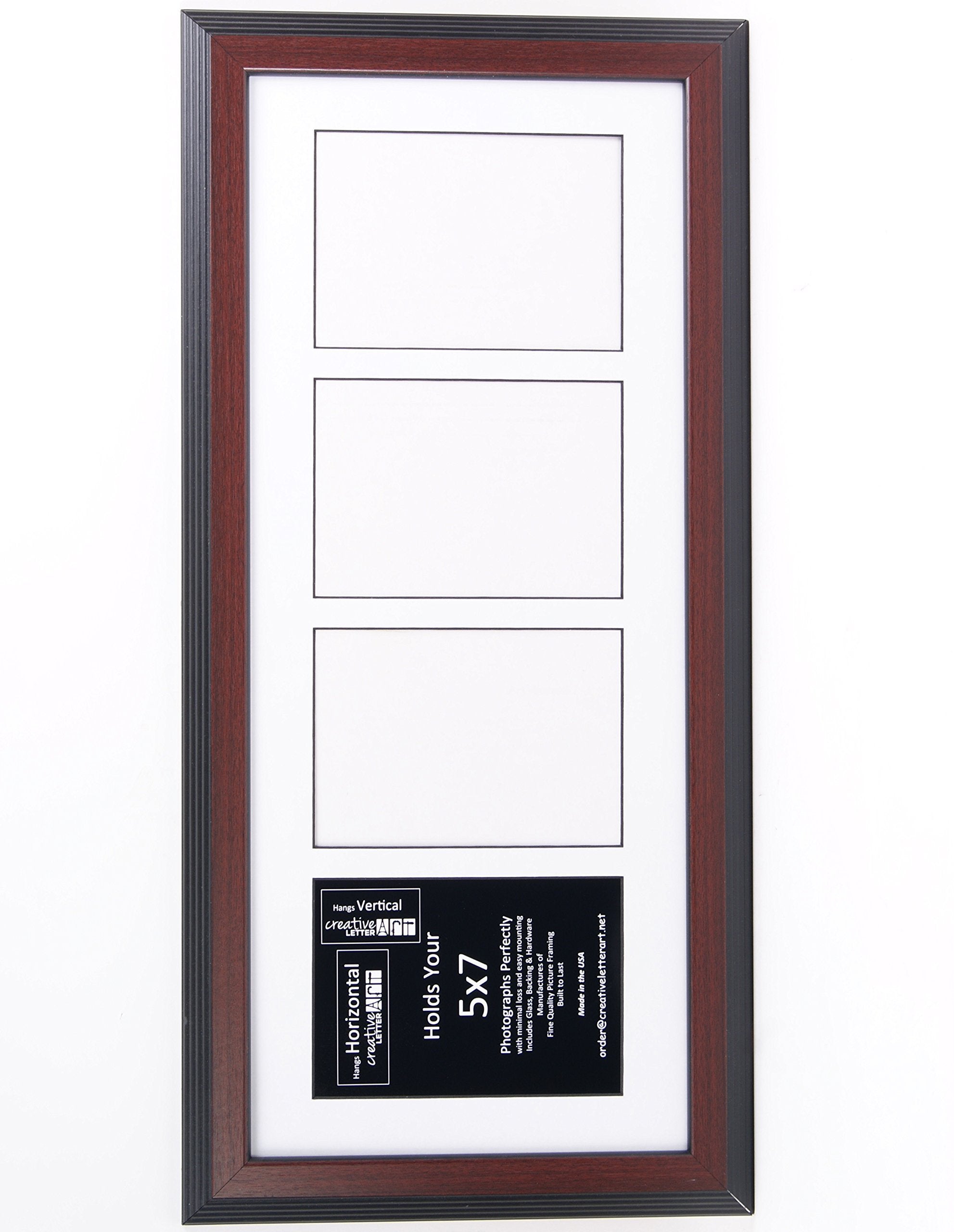 Creative Letter Art 4 Opening Glass Face Mahogany Picture Frame to hold 5 by 7 inch Photographs including 10x24-inch White Mat C